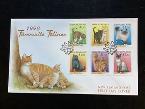 NZ 1998 Cats FDC, marca postal de Nueva Zelanda, oficina FDI, sin dirección (L190#2) - Imagen 1 de 2
