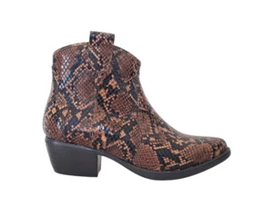 Women's Python Leather Cowboy Boots Brown Black Heel Made in Italy - Picture 1 of 6