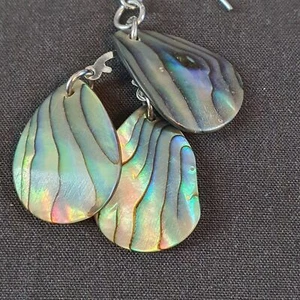 NEW Natural Paua Abalone Iridescent Shell Teardrop Earrings Cluster Stainless - Picture 1 of 9