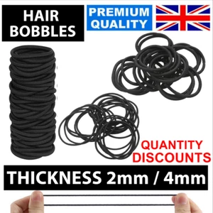 THICK BLACK HAIR BANDS ELASTICS BOBBLES GIRLS KIDS SCHOOL PONIES TIES UK QUALITY - Picture 1 of 12