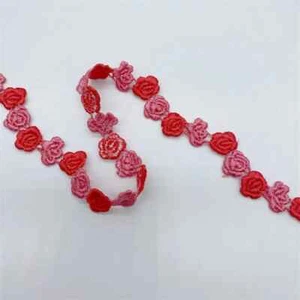 19 yards Venice Rose flowers Lace Trim, Tiny Red buds Petals trim For Doll DIY - Picture 1 of 7
