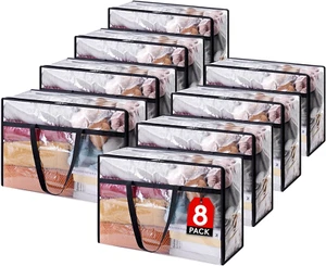8 Pack Clear Clothes Storage Bags, 60L Plastic Blanket Storage Bags, Vinyl Folda - Picture 1 of 12