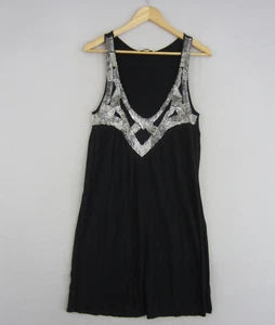 Witchery Dress Womens Large 14 Black Silver Beaded Stretch Tunic Event Retro - Picture 1 of 16