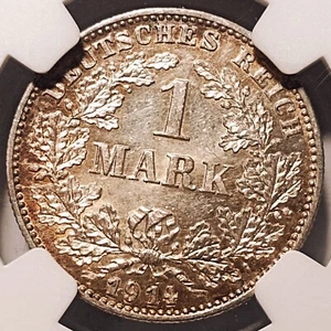NGC MS62 - Germany (Empire) 1 mark 1914 G coin (SILVER!) - Picture 1 of 4