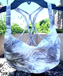 Sujetador deportivo Lululemon Athletica blanco y gris estampado abstracto tiras talla 4 - Imagen 1 de 13