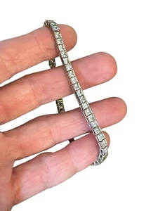 Vintage Sterling Silver Square Cubic Zirconia Bracelet, Marked 925 Paj - Picture 1 of 12