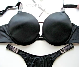 VICTORIA'S SECRET VERY SEXY Push-Up Bra and Panty Set 36DD 40C Shine Strap Black - Picture 1 of 7