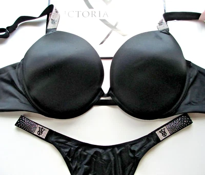 VICTORIA'S SECRET VERY SEXY Push-Up Bra and Panty Set 36A 36DD Shine Strap Black - Image 1 of 4