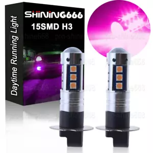 2Pcs H3 LED 15SMD 3030 Chips Pink Purple Car Fog Light DRL Driving Bulb Lamp 12V - Picture 1 of 11