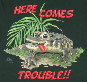 HERE COMES TROUBLE!!--Alligator Crocodile Caiman Toddler Kids T shirt 4T-Lg NEW! - Picture 1 of 2
