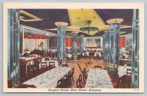 Postal Empire Room Rice Hotel en Houston Texas década de 1940 - Imagen 1 de 2