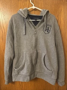 Tommy Hilfiger Fur Lined Grey Hoodie Sweatshirt Jacket Mens Large - Picture 1 of 16