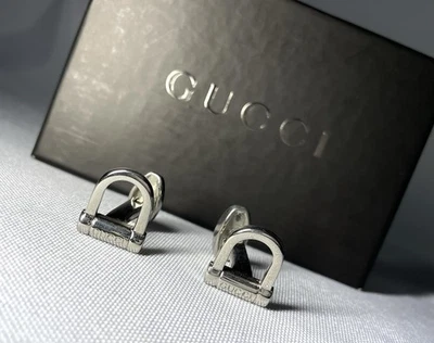Autentici [Rari] Gemelli Gucci Marca Logo Lettere e Lucchetto Design Vintage - Immagine 1 di 4