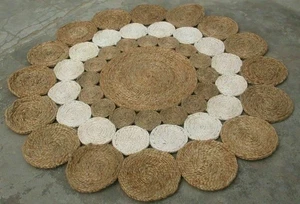 Rug 100% Natural Jute Carpet Reversible Round Area Bohemian  Home Decor Rug - Bild 1 von 9