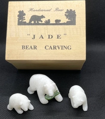Juego de peces de jade de mármol blanco con 2 cachorros de oso pardo artesanal de colección con certificado de autenticidad de caja Foto 1 de 4