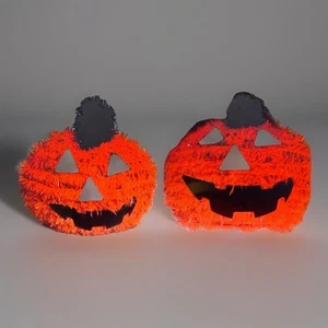 Lot 2 Tinsel Table Top Jack-O-Lantern Halloween Thanksgiving Pumpkins 5.5”X5.5” - Picture 1 of 11