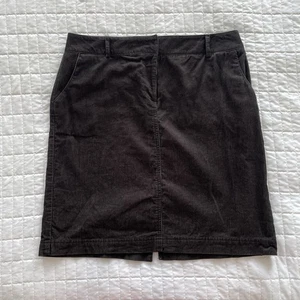 100% COTTON Corduroy Mid-Thigh Black Straight Pencil Skirt with Pockets Size 12 - Picture 1 of 10