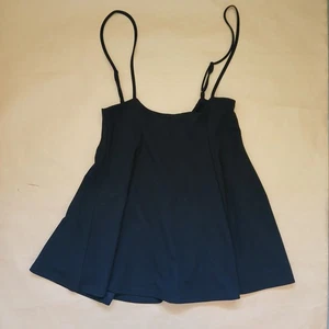 Spaghetti Strap Black Babydoll Tank Top Womens L Zip Up Basic Minimalist - Picture 1 of 7