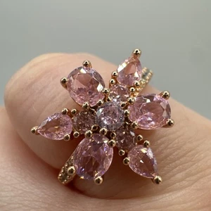 14CT ROLLED Gold Ring Hallmarked 585RG Size R UK Pink Crystal Pear-Cut Cluster - Picture 1 of 11