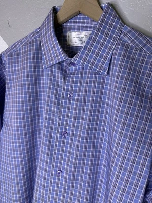 Lorenzo Uomo The Perfect Dress Shirt Trim Fit 100% Cotton Blue Plaid Sz 17 34/35 - Image 1 of 4