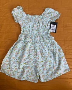 New size XS 4/5 Cute romper for Toddler Girls green floral - Picture 1 of 3