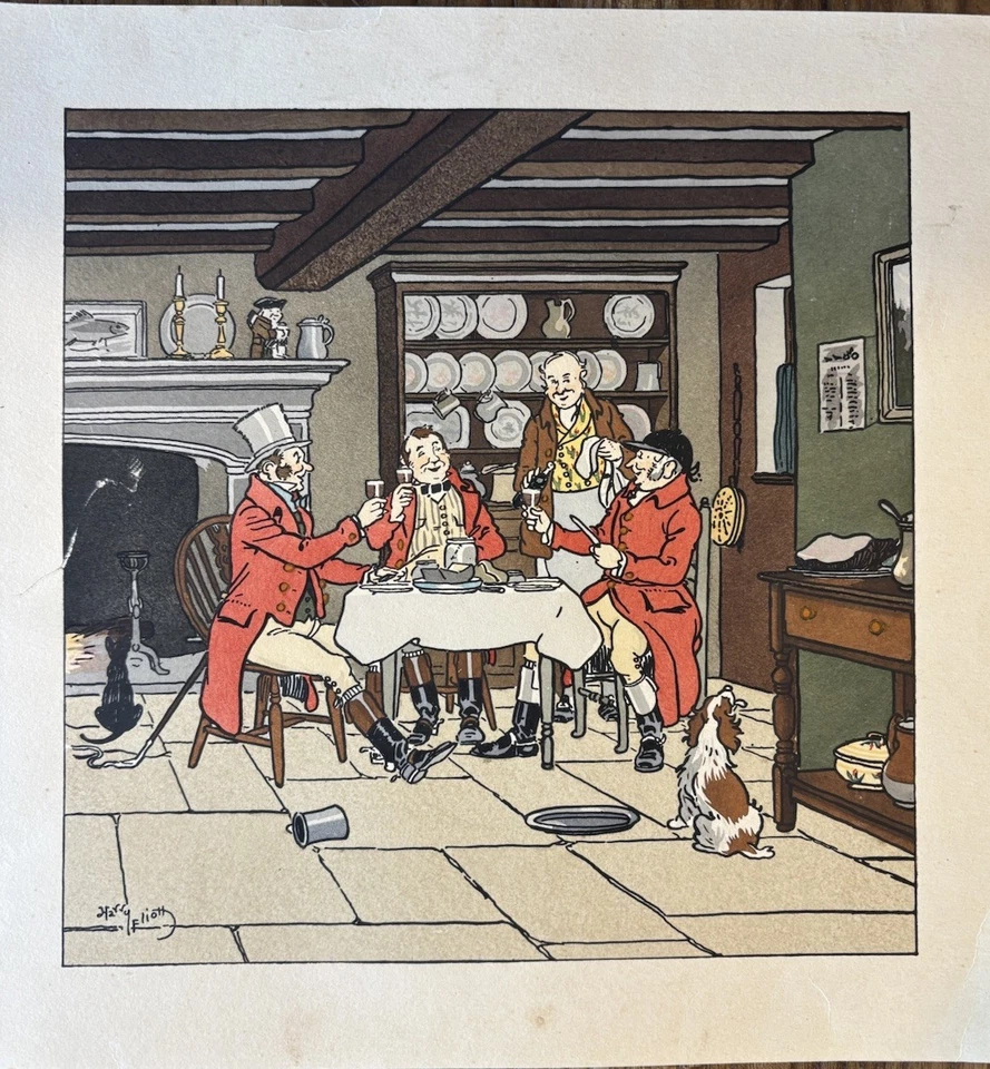 HARRY ELIOTT.LITHO/POCHOIR.CHASSEURS À LA TAVERNE.CIRCA 1930. - Photo 1/1