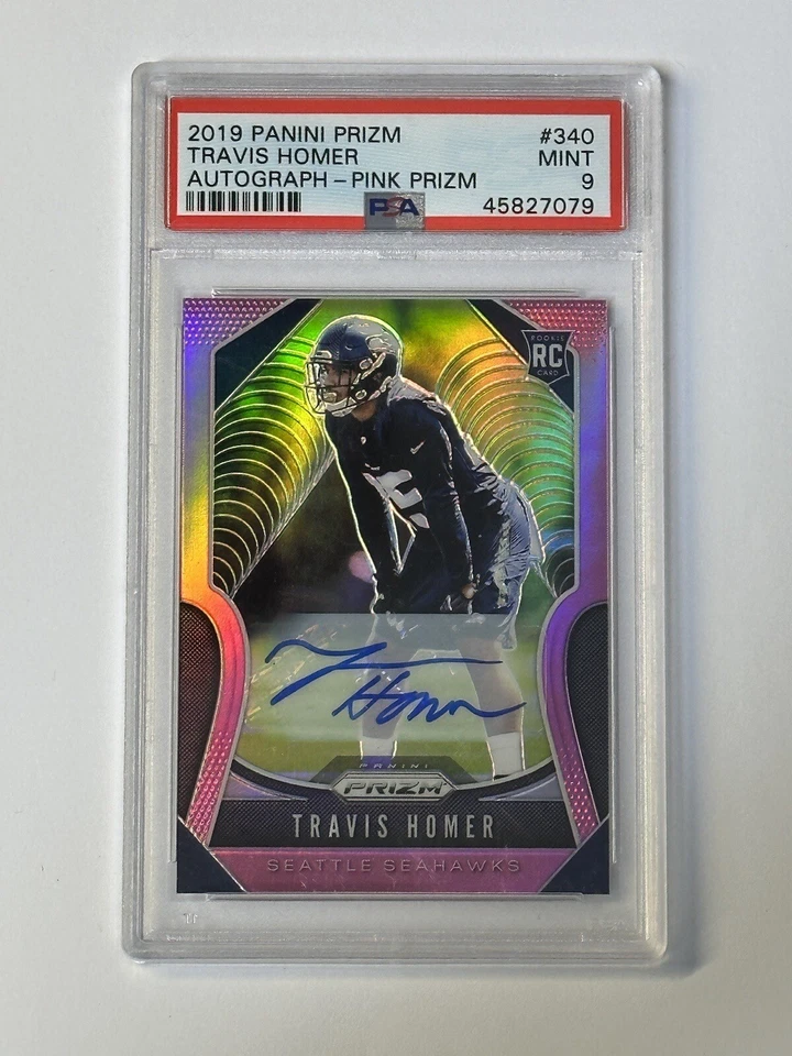 Travis Homer 2019 Panini Prizm #340 Rookie Autographs Prizm Pink Auto PSA 9 - Image 1 of 2