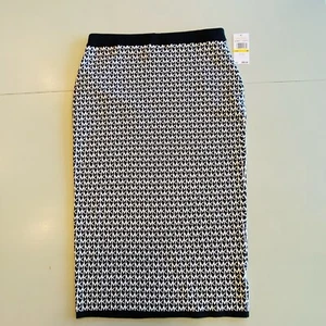 Michael Kors Damen Strick Bleistift Rock Allover Logo Midi Größe M Schwarz Weiß - Bild 1 von 10