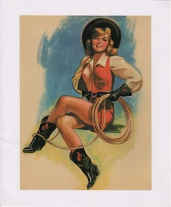 COWGIRL / STAMPA / PRONTA PER IL ROUND UP / CRANDELL / 1940 / 10" X 12" - Foto 1 di 1