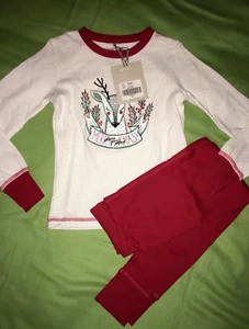 NWT Deux par Deux Boy Girl 6y/o Red Christmas Reindeer PJ Pajama Set 100% Cotton - Picture 1 of 7