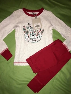 NUEVO CON ETIQUETAS Deux par Deux Niño Niña 6 años Rojo Navidad Reno Pijama Conjunto 100% Algodón Foto 1 de 4