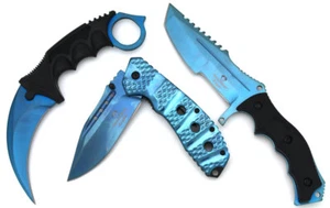 Juego triple táctico ojo serpiente azul - carambito / mini cazador / cuchillo plegable - Imagen 1 de 7