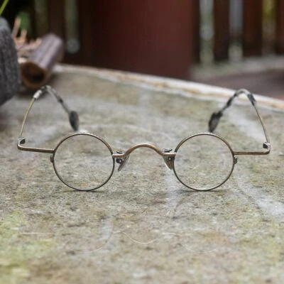Round men eyeglasses old style round metal glasses vintage brown eyewear SMALL - Image 1 of 4