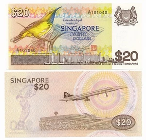 Singapore $20 20 Dollars 1979 P. 12 Unc Note Yellow-Breasted Sunbird Beauty - Picture 1 of 1