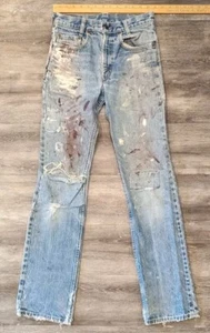 Vintage 70s 80s Levis 712 Distressed Light Wash Faded Made In USA Paint 28x34 - Picture 1 of 22