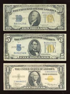 Set of 1934 $1 $5 $10 Yellow Seal North African Emergency Notes - Picture 1 of 2