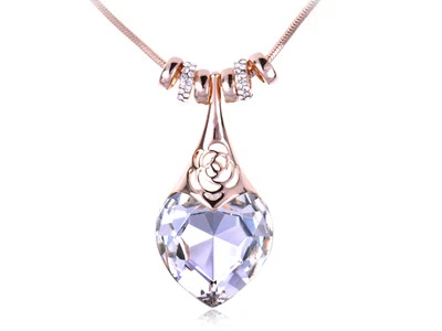 Moda Mujeres Tono Plata Corazón Oro Rosa Cristal Estrás Colgante Collar Foto 1 de 4