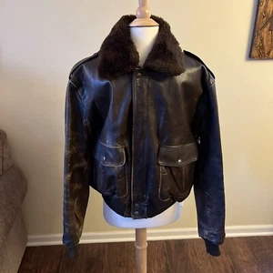Vintage Tivolie Fashions Distressed Leather Bomber Jacket Size 48 Dark Brown - Picture 1 of 24