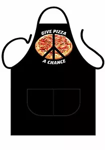 MEN'S/WOMEN'S,BLACK  NOVELTY APRON, BBQ,GIVE PIZZA A CHANCE, BAN THE BOMB PIZZA - Picture 1 of 1