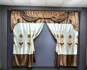 Verdunkelungsvorhang Barock Gardine Blickdicht mit Querbehang Set Perde Braun - Bild 1 von 8