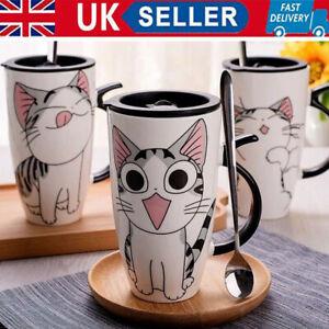 Coffee Cup With Lid And Spoon Cartoon Cat Milk Tea Cup Novelty Gift Ceramic Mug