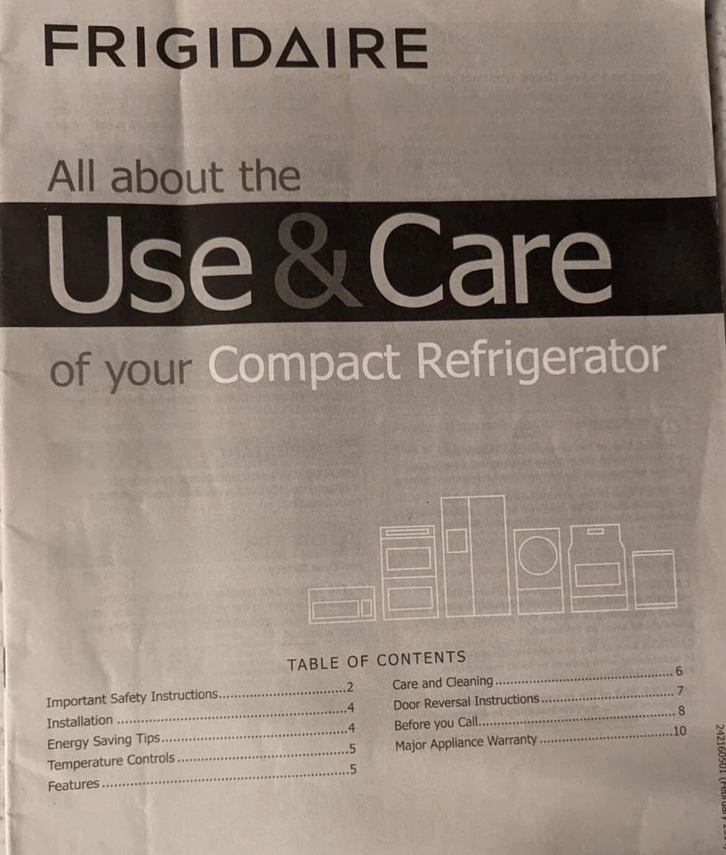 Operating Manual Frigidaire Compact Refrigerator  Serial/Model #'S - Image 1 of 4