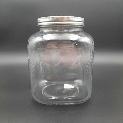 Clear Glass Canister Jar w/ Silver Metal Lid – Square Pantry Storage Container - Image 1 of 4
