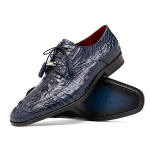 NUEVO Zapatos de Vestir Marco Di Milano Exóticos Cuero de Cocodrilo Real Apricena Medianoche - Imagen 1 de 7
