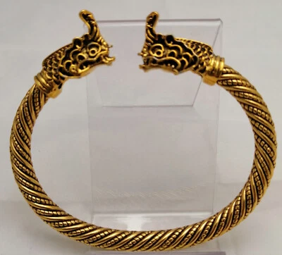 Wikinger Armreif Armband UNISEX Drachenkopf goldfarbig Mittelalterschmuck Gewand - Bild 1 von 3