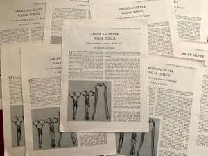 15 Copies: Antique American Silver Sugar Tongs -Rosenfeld Collection 1946 Cutten - Bild 1 von 3