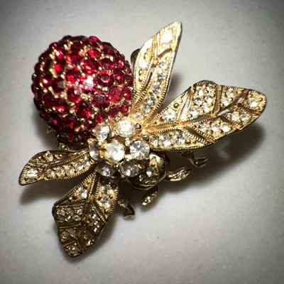 Broche prendedor de abeja CINER de colección con pedrería roja Foto 1 de 4