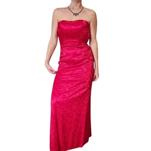 90s Y2K Jessica McClintock Red Formal Dress Long Satin Floral Embroidered 2000s - Picture 1 of 11