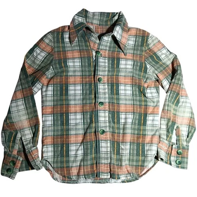 男孩法兰绒衬衫 8 小号复古 20 世纪 70 年代全棉手工薄滑板衬衫 — 第 1/4 张图片