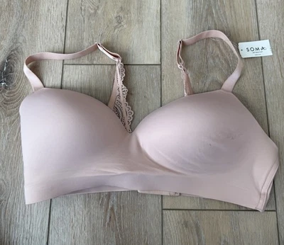 Sujetador inalámbrico forrado SOMA Smooth Blush 38D Enbliss encaje trasero gancho en J Foto 1 de 4